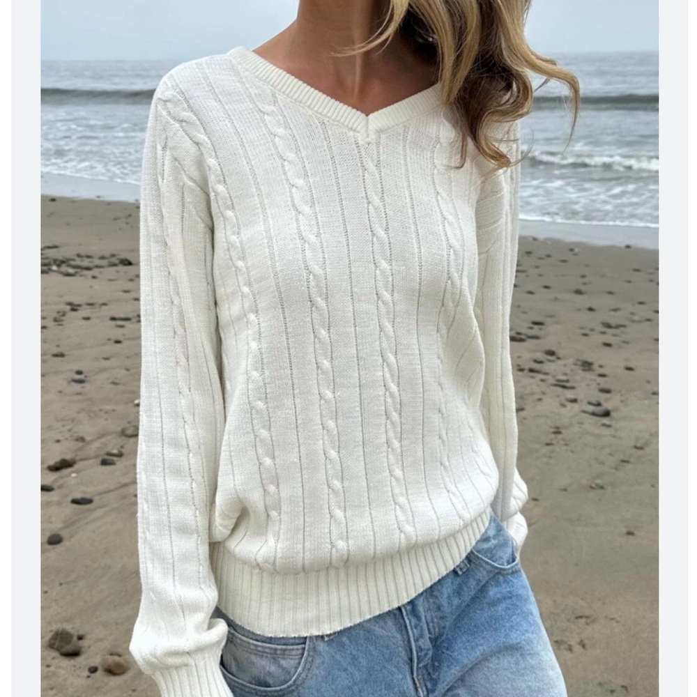 Women's White Cable Knit Sweater